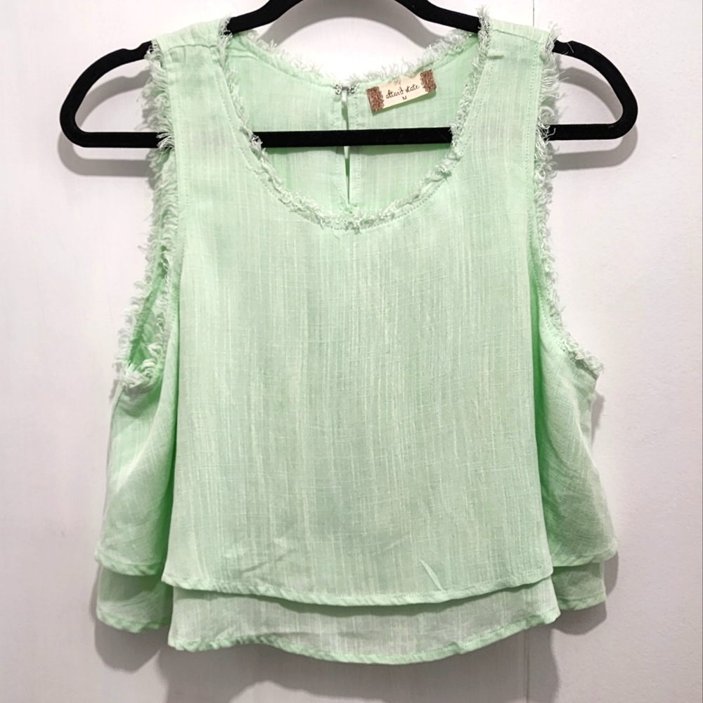 Altar'd State Cropped Mint Green‎ Frayed Edge Tank Size Medium
